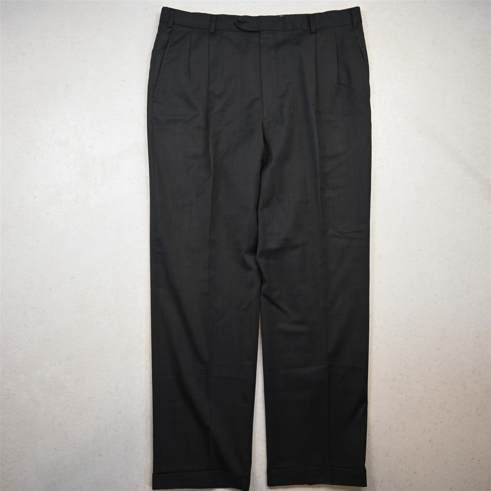 Bespoke 38x32‎ Gray 100% Wool Pleated Cuffed Classic Dress Mens Pants